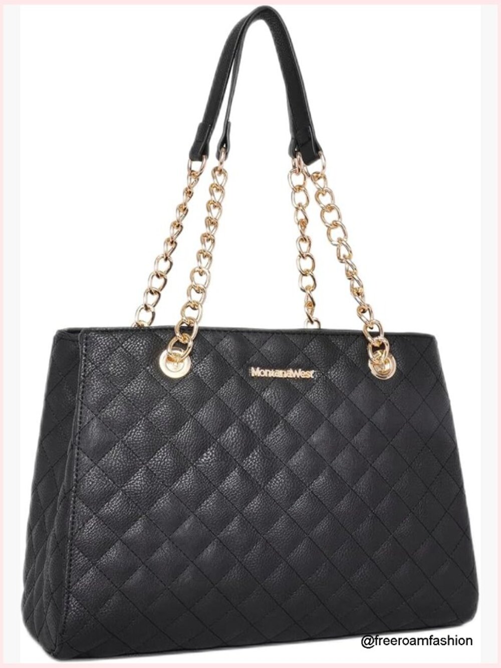 Quilted Vegan Leather Chain Shoulder Tote Bag - Picture 1 of 7